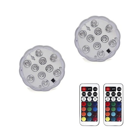 2 stk. LED Vandtætte Lys med Fjernbetjening Multifarvet Undervands Akvarielys Batteridrevet Hvirvellys til Indendørs Springvand