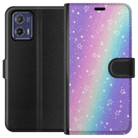 Kompatibel Tegnebogsetui til Motorola Moto G73 Rainbow-farvet pastelbaggrund med hvide stjerner og glitrende prikker i blød overgang