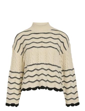 Viovirina High Neck L/S Cable Knit Top Beige Vila