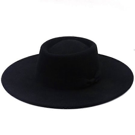 Hattar för män och kvinnor, bowlerhatt i ullfilt med rosett, platt topp, bred brätte, lättviktig, retro, klassisk