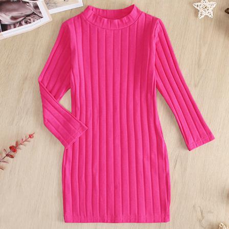 Toddler Långärmad Enfärgad Slim Fit Varma Bodycon Klänningar