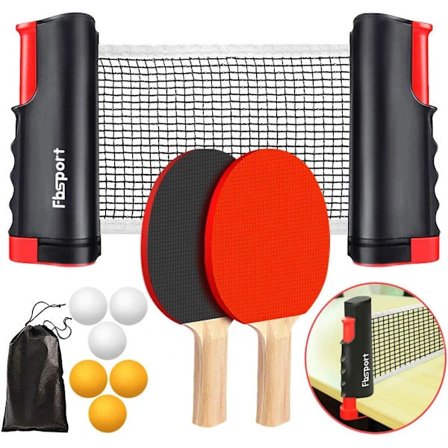 Pingis-set med racket, bärbart bordtennis-set med inbyggt nät, racketar, bollar och väska för inomhus-/utomhusspel [co]