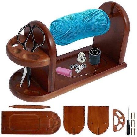 Garnhållare i trä för stickning och virkning, garnställ med spår, horisontell garnsnurra, stabil [DB]