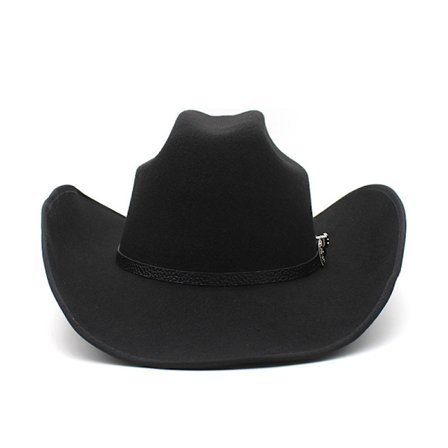 Punk Stil Storbremmet Hatt, Western Cowboy Wrap Around Rullet Brem Hatt - Svart