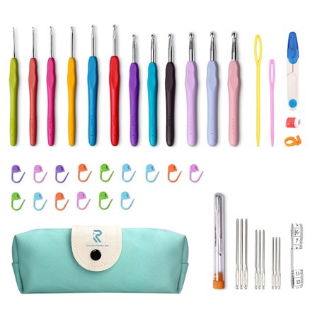 44-osainen virkkaussetti – ergonomiset virkkuukoukut, lisätarvi