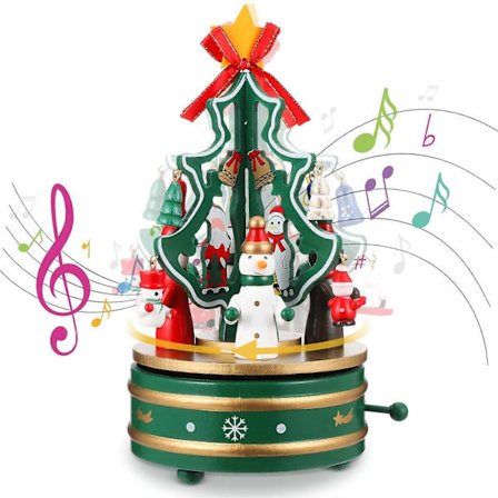 Juletræsspilledåse Træ Roterende Spilledåser Håndsving Spilledåse Vintage Graveret Optræksspilledåser Julebordsdekoration (G[D]