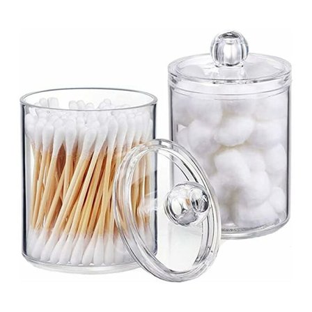 2 kpl puuvilla-annostelijaa, vanupuikkojen säilytyslaatikot, vanupuikko