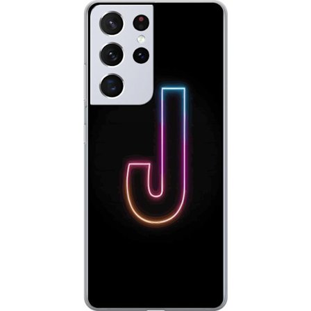 Kompatibel Mobilcover til Samsung Samsung Galaxy S21 Ultra 5G Minimalistisk neonbogstav J i farveskiftende lys mod sort baggrund