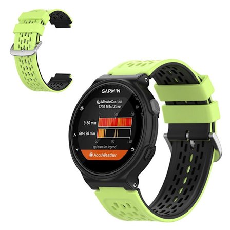 24mm dual-layer silicone watch band for Garmin Forerunner device - Light Green / Black