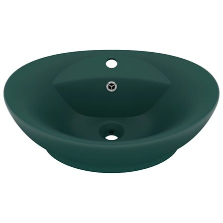 vidaXL Ovalt handfat med bräddavlopp matt mörkgrön 58,5x39 cm keramik