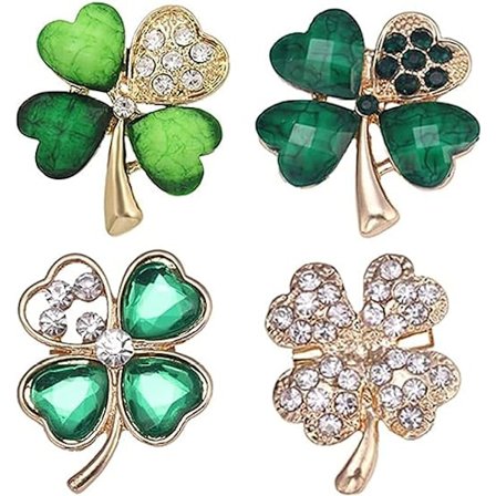 4 stk. Firkløver Brosje Pin Grønn Rhinestone Brosje Legering Cr