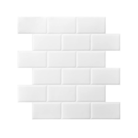 Selvklebende veggfliser, tykkere for kjøkken, bad, dusj, selvklebende sprutbeskyttelse for kjøkken, mer klebende versjon, hvit