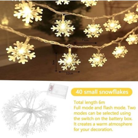 Snöflinga ljusslinga 6M 40 LED LED ljusslinga Jul
