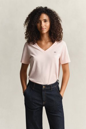 GANT Damen V-Neck T-Shirt (M) Rosa