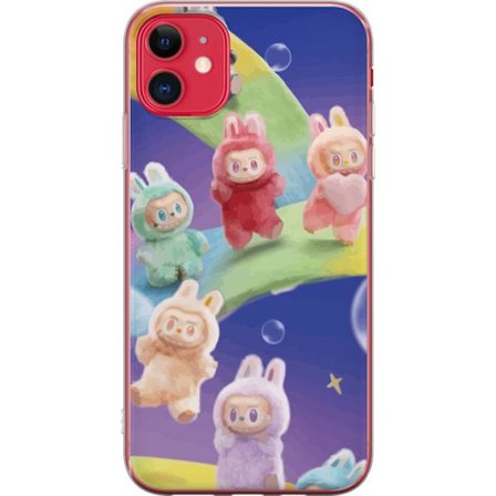 Yhteensopiva Puhelinkuori Apple iPhone 11 La.bubu sateenkaari juliste la.bubu hahmo pupu asu lelut söpö pastelli värikäs anime tyyli suunnittelu taide