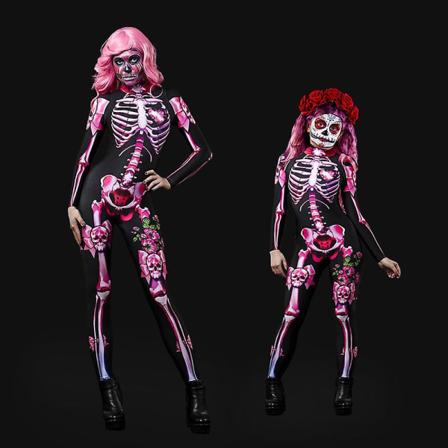 Voksen Barn Kostume Prom Cosplay Gyser Skelet Forældre-barn Kostume Jumpsuit Halloween (Paryk Og Maske Medfølger Ikke) XL Adult