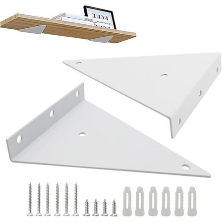 Triangulær Hylle Brakett, Flytende Metall Triangel, Skjult Veggmontert Flytende Hylle Brakett, med Skruer, for Stue Dekor (Hvit) 2 stk