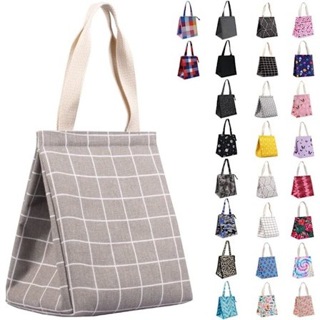 9L Robust Bred Öppen Vikbar & Portabel Lunchväska med Innerfickor, Vattentålig Termisk Kylväska (Grå Rutig)