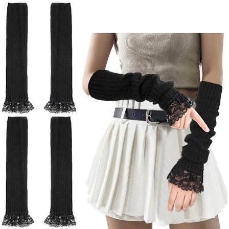 To par fingerløse, lange ermer - Fingerløse armvarmere for kvinner - Svart