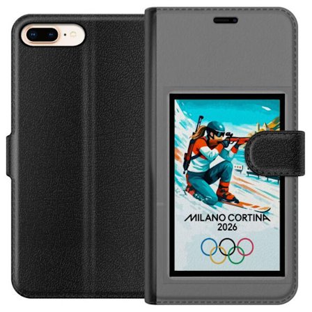 Kompatibelt Lommeboketui til Apple iPhone 7 Plus Retroplakat Cortina Milano 2026 med fjell, vintersportsutøvere, italienske trikolor, Milano-katedrale