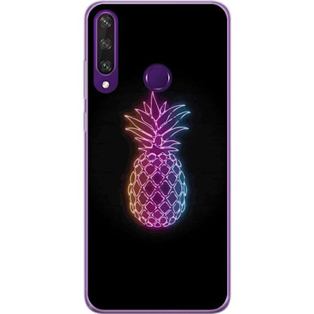 Kompatibel Mobilcover til Huawei Huawei Y6p Neon illustration af ananas i farverigt lys mod sort baggrund