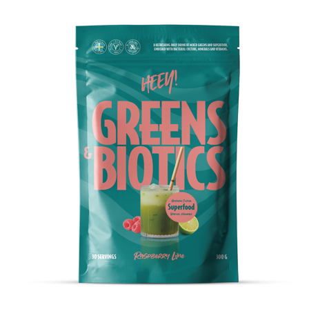 Heey! Greens & Biotics Superfood, Raspberry Lime, 300 g