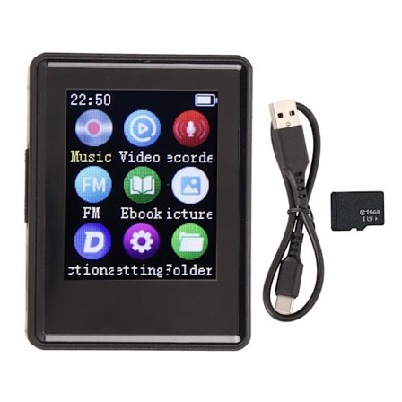 Bluetooth 5.0 MP3-spiller 1.77 tommers skjerm HIFI FM-radio Opptak E-bok Foto Bærbar MP3 MP4-spiller 16 GB minnekort