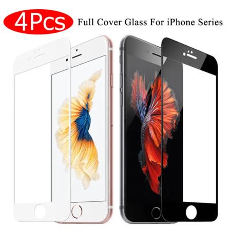 4st heltäckande cover glas på för iPhone 7 8 6 6s Plus skärmskydd Skyddsfilm för iPhone X XS Max XR Böjd kant For iphone 7 Plus 4 Piece white