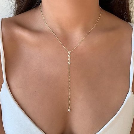 Lagdelt Sølvhalskæde til Kvinder Fint Sølv/Forgyldt Lange Halskæder til Kvinder Trendy Lariat Y Formet Cubic Zirkon