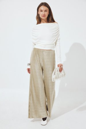 NA-KD - Vidt plisseret bukser - Vide bukser - Beige - XS