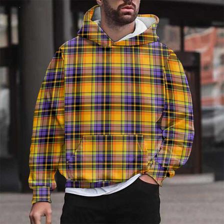 Herr Rutig Långärmad Tröja Hooded Pocket Casual Hoodies