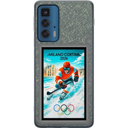 Kompatibel Mobilcover til Motorola Edge 20 Pro Curling illustration med spillere og sten på isen, Milano Cortina 2026, snedækkede stænk og olympisk
