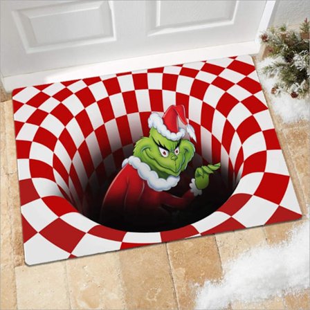 Grinch Illusionsdørmatte, Julenonslipp Visuell Dørmatte, for Jul Innendørs Utendørs Hjemfest (50x80CM, Rød)