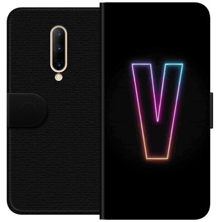 Kompatibel Tegnebogsetui til OnePlus OnePlus 7 Pro Neonbogstav V i farvegradueret lys mod sort baggrund, minimalistisk design med tydelig glød og mod
