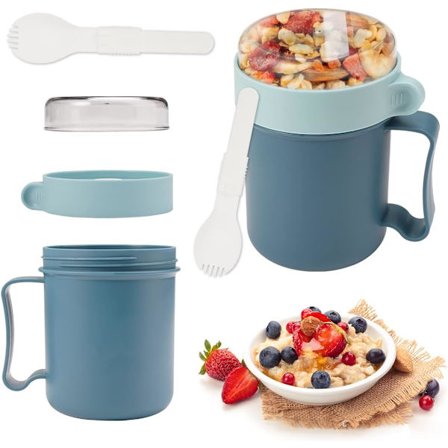500 ml bärbar frukostmugg, yoghurtmugg to go, müslikopp med sked för arbete, skola, picknick