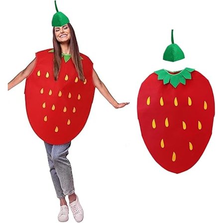 Voksen Jordbær Kostyme, Morsomt Frukt Cosplay Kostyme med Tiara, Ikke-Vevd Maskerade Kostyme for Halloween, Temafester, Cosplay og Morsomme 