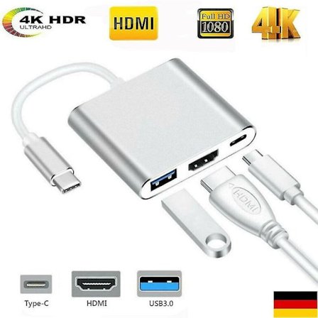 3 In 1 Type C To 4k Hdmi / Usb 3.0 / Usb Type-c Multiport Adapter Digital Converter