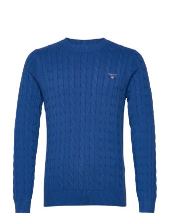 Cotton Cable C-Neck Strikkegenser M. Rund Krage Blå GANT*Betinget Tilbud