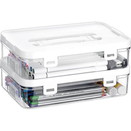 Gennemsigtig opbevaringsboks med låg, multifunktionel plastikopbevaringsbeholder til kunst og håndværk, stabelbar opbevaringsboks med håndtag 2 stk.[