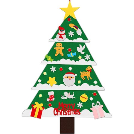 Gør det selv filt juletræ med 34 stk aftagelige ornamenter, filt gran julegaver til børn knagerække dekoration dør væg vitrine 100x70cm