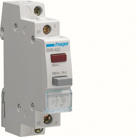 Hager SVN422 Painike punainen, 1 avautuva kosketin, 16 A, Sähkön jakelu & virrantuotto