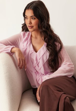 VILA-Viane L/S V-NECK FRILL TOP V-N-36