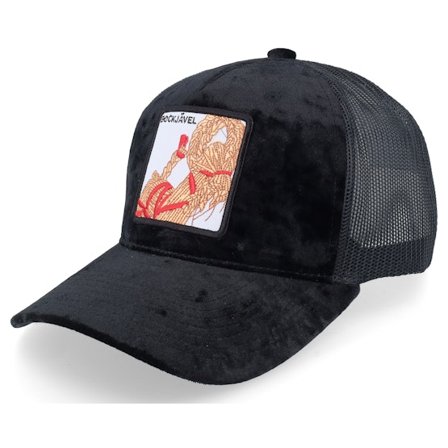 Ho-Ho-Hats - Noir trucker Casquette - Bockjävel Velvet Black/Black A-frame Trucker @ Hatstore