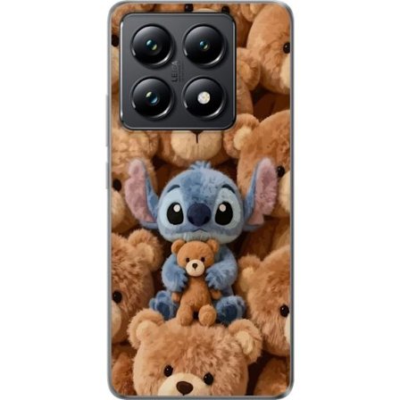 Kompatibel Mobilcover til Xiaomi 14T Stitch omgivet af brune teddybjørne med en lille teddybjørn i armene i en sød og hyggelig kawaii-design