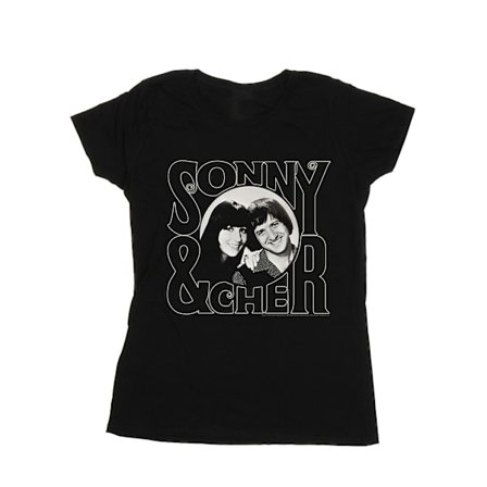 Sonny & Cher Dam/Kvinnor Cirkel Foto Bomull T-shirt L Svart