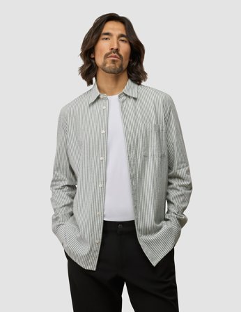 Shaping New Tomorrow - Seersucker Casual Shirt - Green Stripes - Herren - Größe L