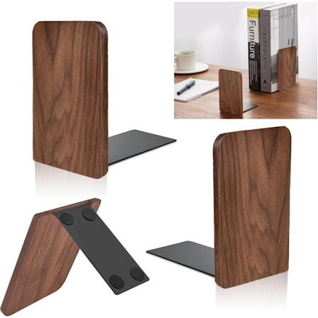 1 par bogstøtter, bogstøtter i valnøddetræ, skridsikre bogstøtter, kraftige bogstøtter i træ, naturlig valnød Square