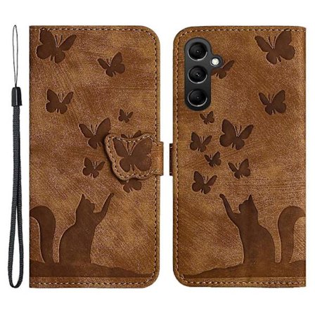 Kompatibel med Samsung Galaxy S25+/S24+ Deksel Sommerfugl Katt Trykk Lær Telefon Deksel med Lommebok Stativ-lingling}