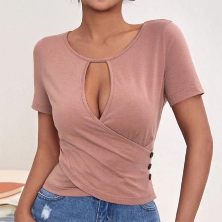 Dam Kortärmad T-shirt Enfärgad Tunikablus