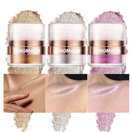 Body Highlighter Pudder, Ansigtsoplysende Shimmer Body Glitter Kontur Dup Pudder, Glitrende Blush Highlighter Pudder til Ansigts Øjne Body Glow Make